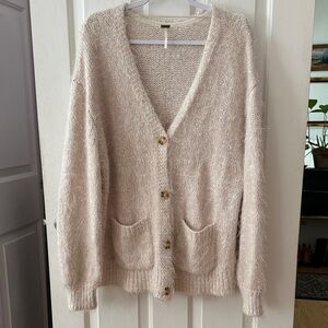 Free People Cream Fuzzy Button-Front Cardigan
